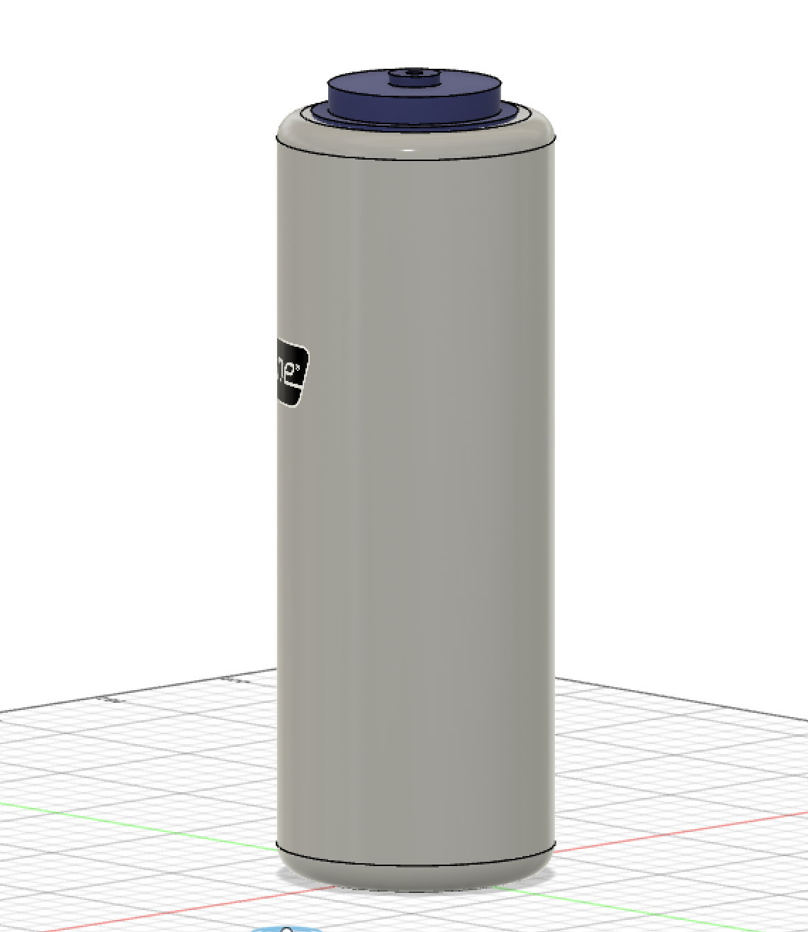 Side view of 3d model of nalgene waterbottle. Grey body with purple top.