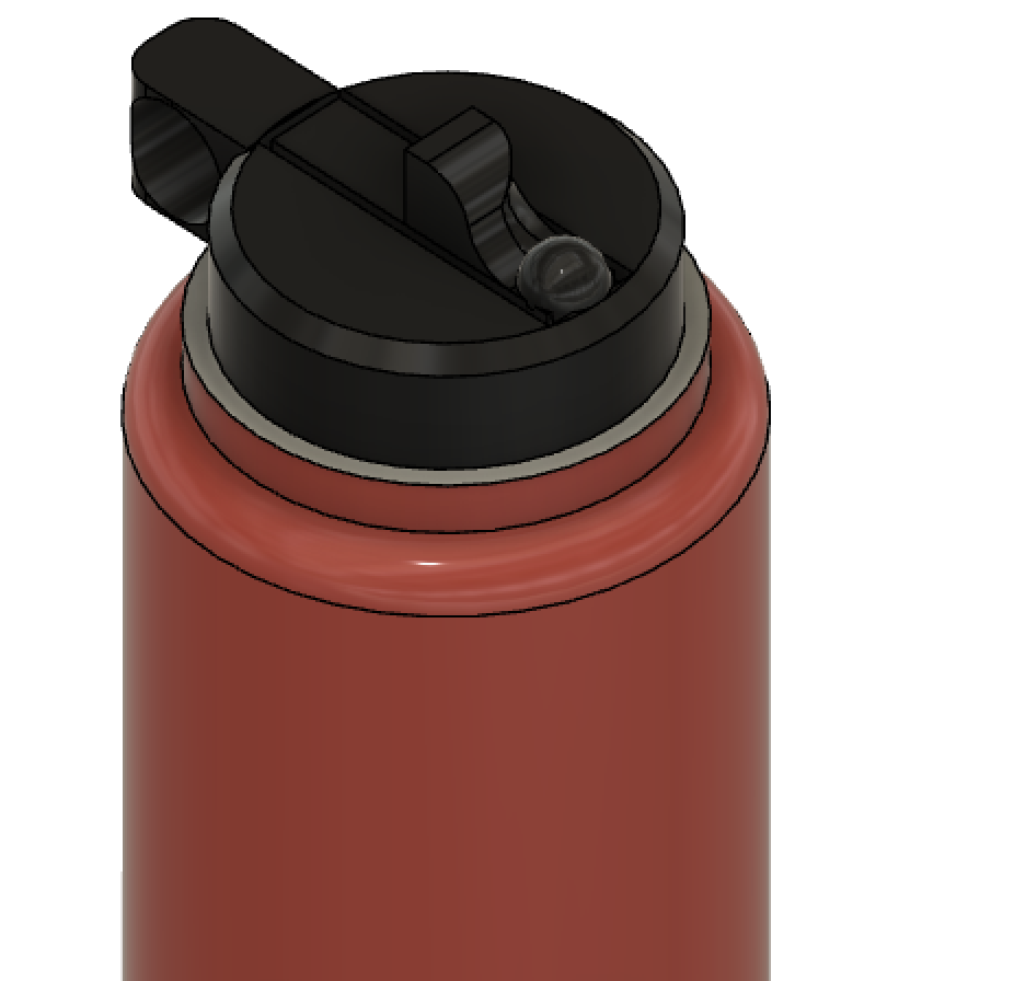 A close-up of the red water bottle, showing its lid more prominently.